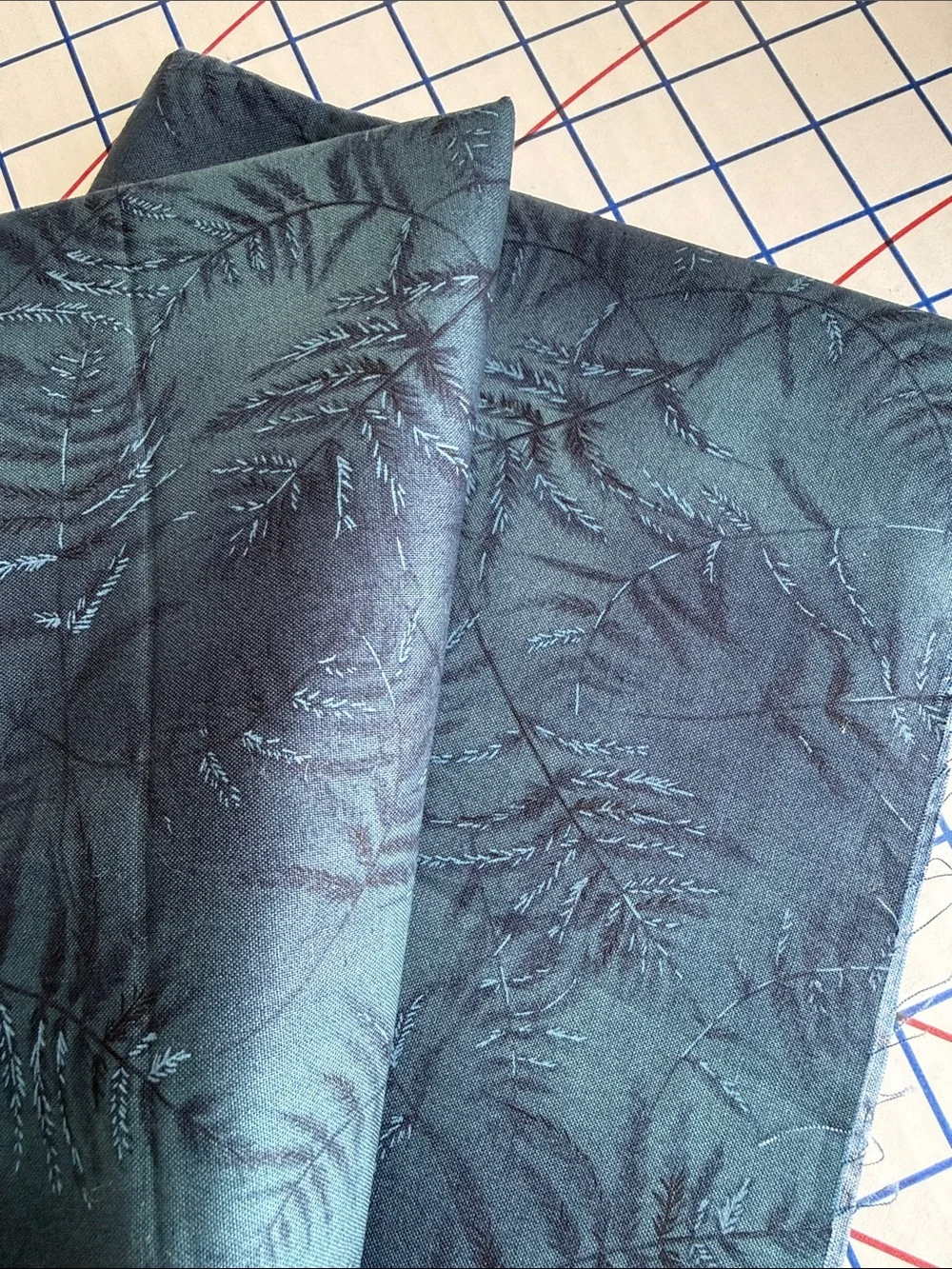 Vintage David Textiles Beth Ann Bruske Fern Fabric 34 x 42 Blue Green Botanical